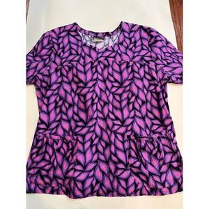 Sanibel Scrub Top Purple Black Graphics Sz L